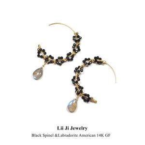 Huggie Lii Ji Black Spinel Labradorite Hoop Earrings American14KGold Fill Filed Handmade Jewelry for Gift