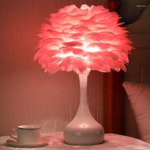 Ночные огни, светодиодные для спальни Тимпатичная лампа с перьями романтическое лампок укроваботки с USB -штепсель