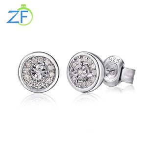 Brincos GZ ZONGFA Pure 925 Sterling Silver Brincos redondos para mulheres 0,11ct teste de diamante aprovado 7 * 7mm joias finas banhadas a ródio