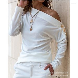 Women's T Shirts Women Casual Summer Long Sleeve T-shirt Streetwear Elegant Fashion One Shoulder Button Top