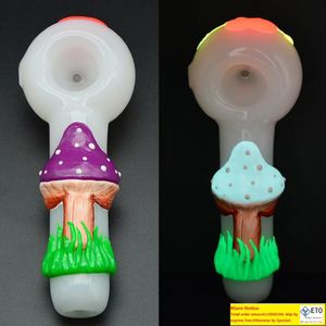 Luminous Mushroom Glass Pipe Bowl Tobacco Smoking Spoon Hand Pipes Oil Burner Dogo Dry Herb Bubbler Glow In Dark