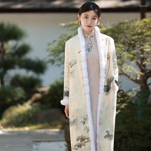 Ethnic Clothing 2023 Winter Thick Chinese Style Modern Long Coat Women Outerwear Loose Improve Tang Suit China Vintage Female Windbreaker