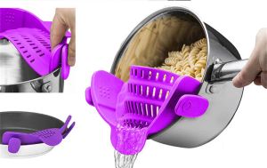 Universal Silicone Clip-On Colander, Kitchen Strainer for Pasta & Vegetables, Easy Draining, BPA-Free, Fits Most Pots - Grey