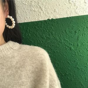 Huggie South Korean temperament with personality Pearl Ear Ring Round exaggerated circle earring nail retro chic earrings woman