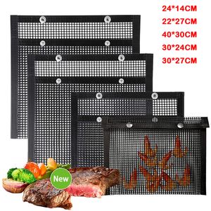 BBQ Tools Accessories NonStick Mesh Grill Bag Barbecue Mat Reusable Vegetable Meat Cooking Pouch Heat Resistant 230522