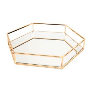 Pudełka Złote Mirror Jewelry Tray Perfume Tray Mirror Vanity Tray Dribser Tray Ozdobna taca Metalowa dekoracyjna taca perfumy dla