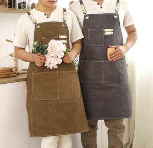 Yeni moda unisex iş önlüğü erkekler için tuval siyah önlük ayarlanabilir pişirme mutfak önlükleri alet çantaları olan kadın için j2205257214833