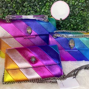 Mens classic famous Kurt Geiger handbag rainbow bag Luxury london Cowhide designer Womens Flip pochette purse stripes Shoulder bag clutch tote chain crossbody Bags