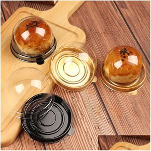 Present Wrap Round Plastic Cake Packaging Box Egg Yolk Biscuit Golden Black Blister Boxes for Gäster Party Favors Drop Delivery Home GA DHOQX