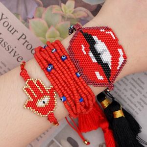 Bangle Go2boho seksowna bransoletka do ust kobiety miyuki szklane koraliki bransoletki Turkish Eye pulseras Hamsa Ręcznie wykonana ręcznie robiona biżuteria Tassel