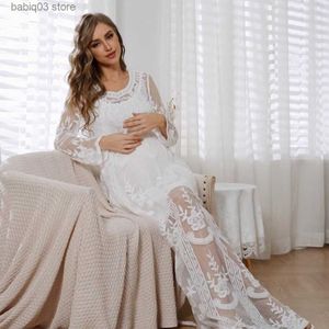 Moderskapsklänningar Baby Shower Maternity Photography Props Lace Dress Maxi Dress Elegant Graviditet Foto Shoot Women Maternity Plus Size Dress T230523