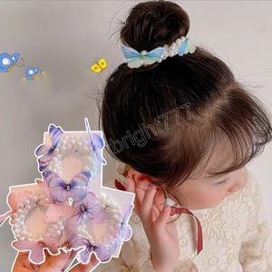 Anello per capelli con perle per bambini Ragazza Dolce Farfalla Elastico Scrunchies Ragazza Tutto-fiammifero Corda per capelli Copricapo Accessori per capelli