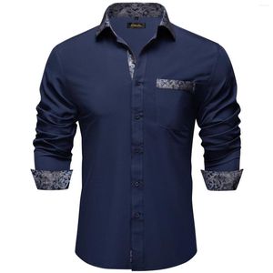 Mäns casual skjortor 2023 mode blå skarvning paisley krage manschett långärmad bomullsmän klänningsskjorta lyxig tuxedo fest för män