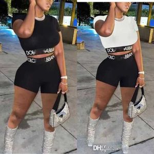 2023 Sexig modesport Yoga Tracksuits Casual Printing Letter Midjeband Slim Fit Two Piece Set