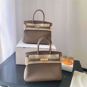 Bag Tote 2024 Classic Platinum Wax Wrapping Line Togo Calf Leather Lychee Grain Leather Women's Buckle Handbag 3x8w