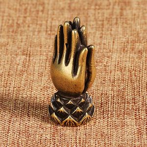 Bangle Handmade mässing Buddhism Praying Buddha Hand med Lotus Base Diy Copper Zen Armband Pärlor Desk Decor Mini Pray Figurines