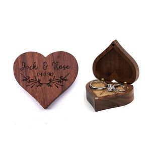 Caixas de armazenamento caixas de madeira jóias em branco gravura diy retro estilo clã caixa de anel em forma de coração suprimentos de embalagem criativa de embalagem gota dhisy