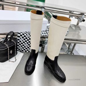 Boots Fashion Leather Leather Women Boots Long Boots Mixed Color Slip on Low Heels Woman Knee High Boot Runway Outfit Bruty Brys X230523