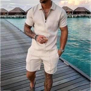 QNPQYX New Men's Tracksuits Summer Mens Tracksuit Casual Short Sleeve Zipper Set for Men Clothes Streetwear 2-piece Suit MaleMen's Men'sMen's