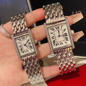 Męskie damskie diamond luksusowy moda i jej zegarek zegarek vintage zbiornik zegarki Diamond Gold Platinum Prostokąt kwarcowy zegarek ze stali nierdzewnej prezent mody dla pary