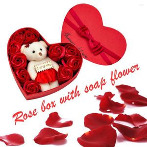 Decorative Flowers Decoration Soap Artificial Rose Flower San Valentine Gift Teddy Bear Artificielle Valentines Day Box Heart