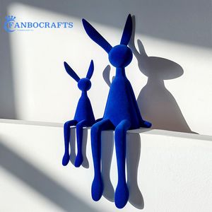 Decorative Objects Figurines Flocking Rabbit Statue Home Decoration Modern Nordic Cute Animal Resin Art Sculpture Crafts Desktop Office Room Ornament 230523