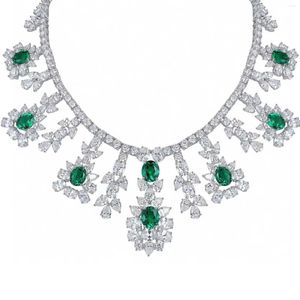 Correnturas de luxo de luxo em forma de pêra Emerald Tennis Chain Chandelier Colar com 925 zirconia cúbica prateada