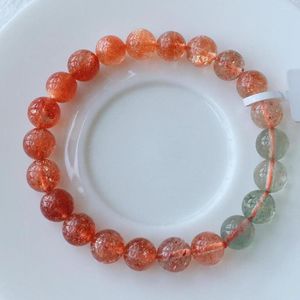 Strand Genuine Natural Green Arusha Orange Sunstone Strawberry Quartz Bracelet 8.6mm Clear Round Beads Women Bangle