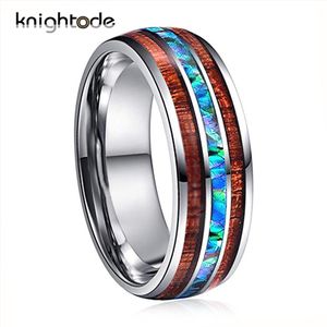 Anéis de 8 mm tungstênio tungstênio para homens mulheres alianças de casamento abalone chip koa wood embutido polido novo anel gótico punk gótico