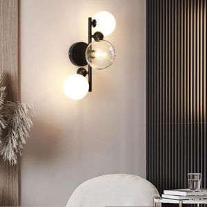 Lampada da parete Nordic Vintage Style Art Magic Beans LED Glass Ball Mirror Light Soggiorno Camera da letto Cafe Decor Sconce Lighting