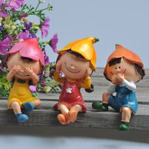 Decorative Objects Figurines 3pcs Cartoon Dolls Resin Ornament Figurines DIY Miniature Fairy House Decor Terrarium Doll Do Not Look Do Not Listen Do Not Say 230523