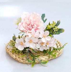 Decorative Flowers Artificial Rose Hydrangea Fake Bouquet Home Decoration Wedding Flower Arrangement Material Peony Wreath