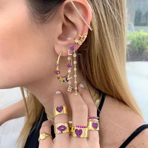 Huggie Color Rainbow CZ Evil Eye Fatima's Hand Gold Hoop Earrings Charm Bohemia Gorgeous JewelryEarrings 2019