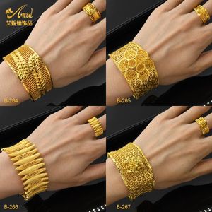 Bangle Aniid Dubai Fashion 24k Gold Plated Bangles With Ring Nigerian Wedding Bridal Luxury Charm Armband Arabiska smycken Bangle presenter