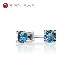 Stud GIGAJEWE Moissanite Blue Pink EF Round Cut Total 0.2ct Diamond Test Passed 18K Gold Plated 925 Silver Earrings Jewelry Girl Gift