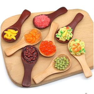 Party Favor Simation Food Wood Spoon Creative Childrens Toy Keychains Diy Kylmagnet Dekorativa hantverk Ornament Drop Delivery Dhcoz