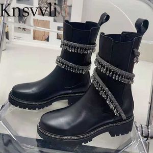 Stiefel dicke Sohle kurze Stiefel Frauen Strass Randschlangen Schlangengurt moderne Stiefel echte Leder flache Schuhe Frauen Ritterstiefel x230523