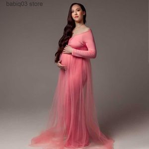 Umstandskleider Umstands-Tüll-Maxikleider für Babypartys, Baumwoll-Schleppkleid, dehnbar, für schwangere Frauen, rosa, elegantes Fotografie-Kleid T230523