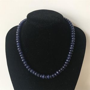 Necklaces 5*8MM Natural Stone Necklace Vintage Classic Jewelry Noble Deep Blue Sapphire Beaded Chain Choker Gift