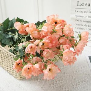 Fiori decorativi Fiore simulato Esposizione di tessuti per matrimoni Decorazione per la casa Anemone Modello di erba semplice Rosa artificiale
