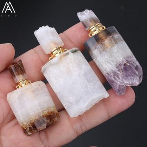 Bottle Fashion Women Small Natural Citrines Quartz Irregular Amethysts Quartz Perfume Bottles Gold Copper Chain Necklace EFDG72AMFE