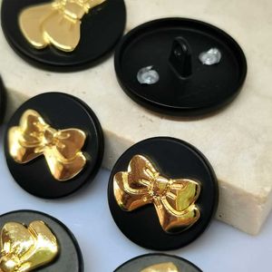 Sewing Notions Tools 18/23MM black circular metal button gold bow decorative sewing accessories high-quality button women's clothing knitted DIY clothing P230523