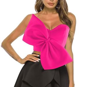 2023 Design Fashion New Summer Europei e americani Slim Fit Bow Wrap Chest Off Shoulder Temperament Pendolarismo Elegante Versatile Short Top Shirt Donna