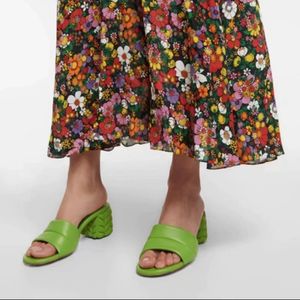 Зеленые тапочки дизайнерские сандалии овчины мода новинка женская женская обувь высотой 6 см высотой каблук 35-41 высшего качества мягкой кожа