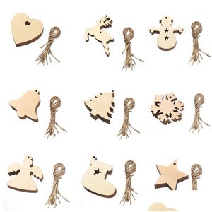 Christmas Decorations Wooden Pendants Diy Hand Carved Crafts Creative Birthday Party Home Decoration Supplies 9 Styles With Rope Dro Dhfed