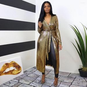 Casual Dresses African Gorgerous Golden Sexy Party Dress Cardigan Style Dashiki Bazin Riche Vestidos för Lady Fashion Long Spittly Gown