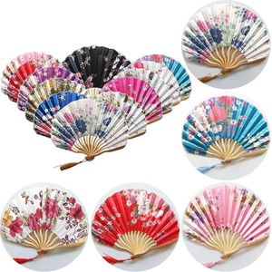 Chinese Japanese Style Hand Held Fans Personalized Pattern Silk Printed Bamboo Folding Fans Handheld Wedding Hand Fan SN4160