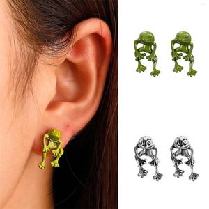 Brincos do garanhão Gothic Green Frog for Women Girls Fashion Fashion vintage Piercing Ear Studs Estética Y2K Acessórios de jóias por atacado