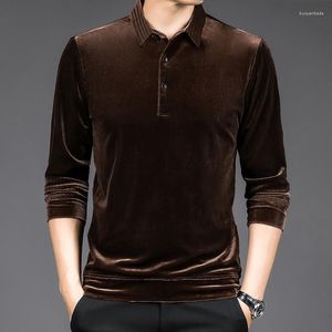 Men's Polos 2023 High Quality Golden Velvet Luxury Polo Shirt Men Spring Long Sleeve Tee Homme Casual Slim Fit Camisa T1129