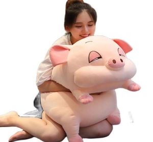 Super Soft Pink Sleepy Pig fylld kudde med flanellfilt högkvalitativt plyschleksaker Hamster Mouse Throw Pillow Bed Cushion 22024002419